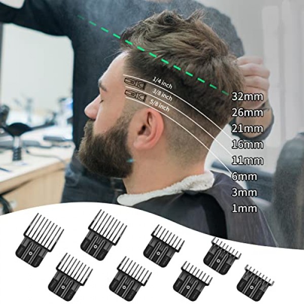 BaBylissPRO Barberology FX787 및 FX726 트리머에 적합한 8팩 프리미엄 트리머 가드, 금속 스프링 클립이 있는 교체 가드 - 1/32-5/4인치 스냅 온 블레이드 부착 빗 세트