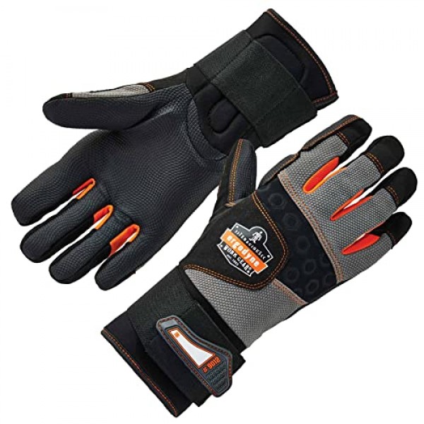 Ergodyne ProFlex 9012 진동 방지 작업 장갑, ANSI/ISO 인증, 전체 손가락, 손목 지지대, 대형, 검정색