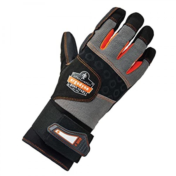 Ergodyne ProFlex 9012 진동 방지 작업 장갑, ANSI/ISO 인증, 전체 손가락, 손목 지지대, 대형, 검정색