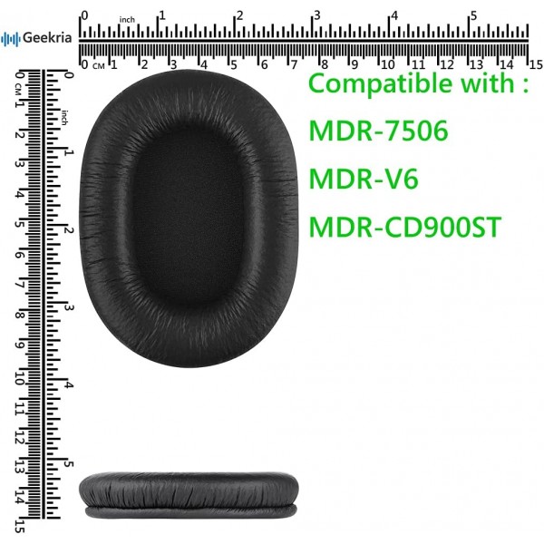 Sony MDR-7506, MDR-V6, MDR-CD900ST 헤드폰 교체용 이어패드/이어패드/이어컵과 호환되는 Geekria QuickFit 인조 가죽 교체용 이어 패드 헤드셋 이어 커버용 교체 부품(검은색) 인조