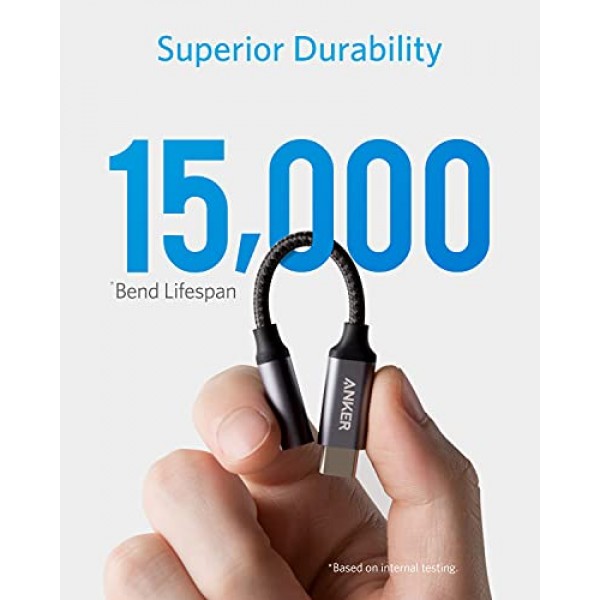 Anker USB C-3.5mm 오디오 어댑터, 삼성 S20/S20+/S20 Ultra, Pixel 4/+ 4XL 및 기타 유형 C 장치용 남성-여성 나일론 케이블