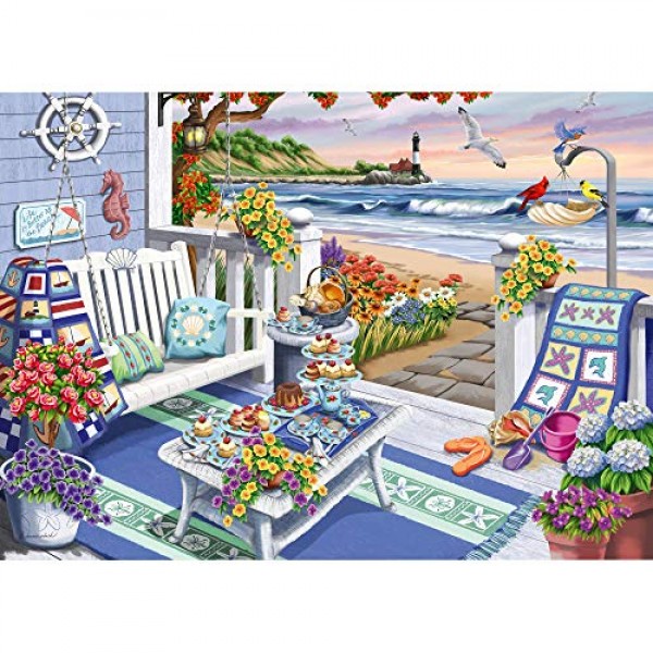 Ravensburger Cozy 시리즈: Seaside Sunshine 성인을 위한 300피스 대형 직소 퍼즐 - 모든 조각은 독특하며 Softclick 기술로 조각이 완벽하게 맞습니다.