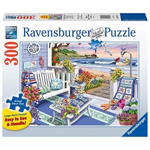 Ravensburger Cozy 시리즈: Seaside Sunshine 성인을 위한 300피스 대형 직소 퍼즐 - 모든 조각은 독특하며 Softclick 기술로 조각이 완벽하게 맞습니다.