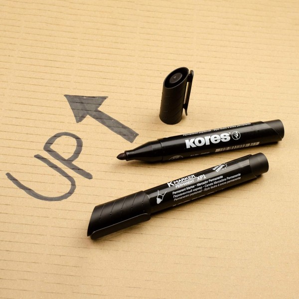 Kores - K-Marker XP1: 검은색 유성 마커 펜, 방수 및 무취 잉크가 있는 총알 팁, 모든 표면용, 12개 팩