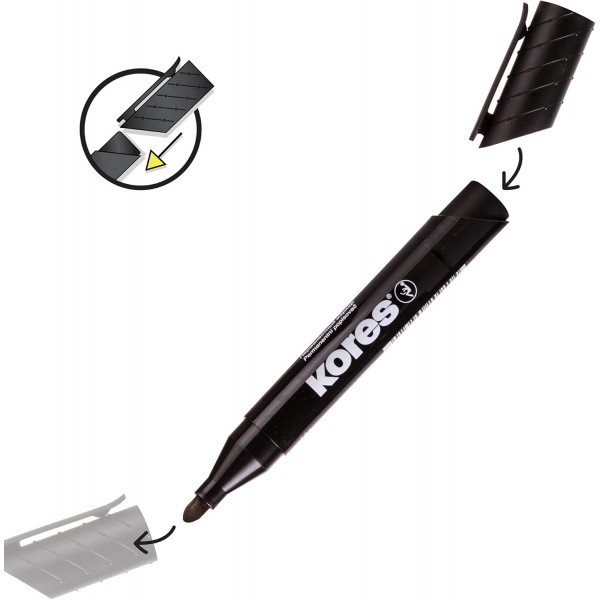 Kores - K-Marker XP1: 검은색 유성 마커 펜, 방수 및 무취 잉크가 있는 총알 팁, 모든 표면용, 12개 팩