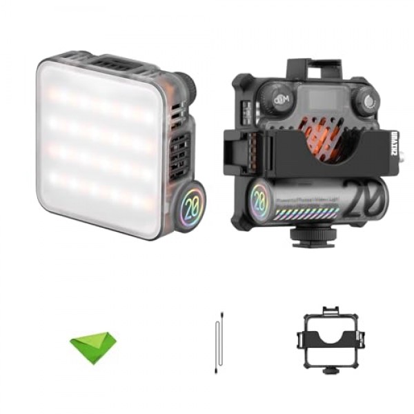 Zhiyun M20 20W 카메라 조명, 이중 색상 LED 비디오 조명, CCT 2700K~6500K, TLCI 97+ CRI 95+ 4500mAh 휴대용 조명 지원 카메라 비디오 조명용 자기 매력 DSLR 카메라 Gopro용 Vlog 조명