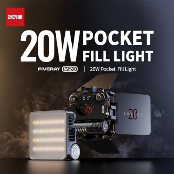 Zhiyun M20 20W 카메라 조명, 이중 색상 LED 비디오 조명, CCT 2700K~6500K, TLCI 97+ CRI 95+ 4500mAh 휴대용 조명 지원 카메라 비디오 조명용 자기 매력 DSLR 카메라 Gopro용 Vlog 조명