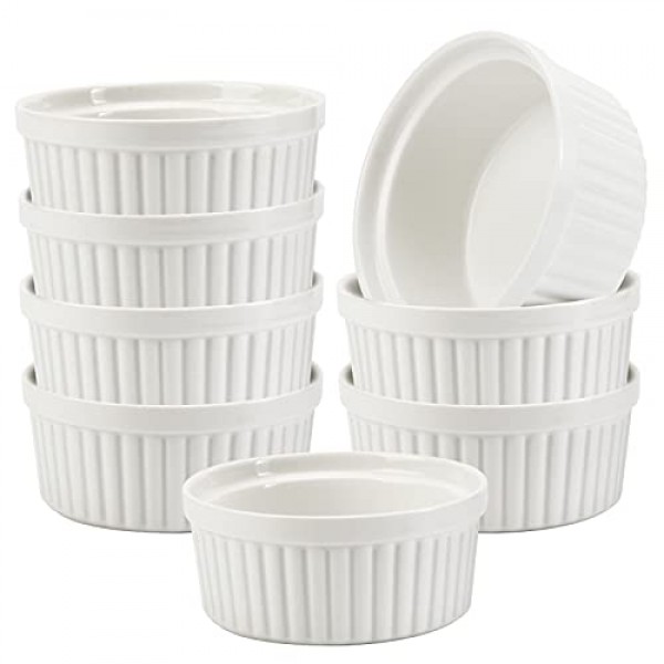 12 온스 Ramekin 그릇, WERTIOO 8 PCS 베이킹 및 요리용 Ramekins, 푸딩, Creme Brulee, 커스터드 컵용 오븐 안전 매끄러운 도자기 Ramikins