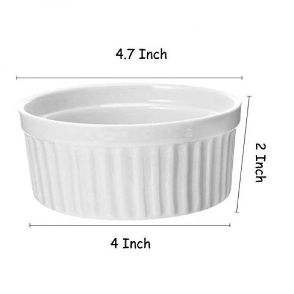 12 온스 Ramekin 그릇, WERTIOO 8 PCS 베이킹 및 요리용 Ramekins, 푸딩, Creme Brulee, 커스터드 컵용 오븐 안전 매끄러운 도자기 Ramikins