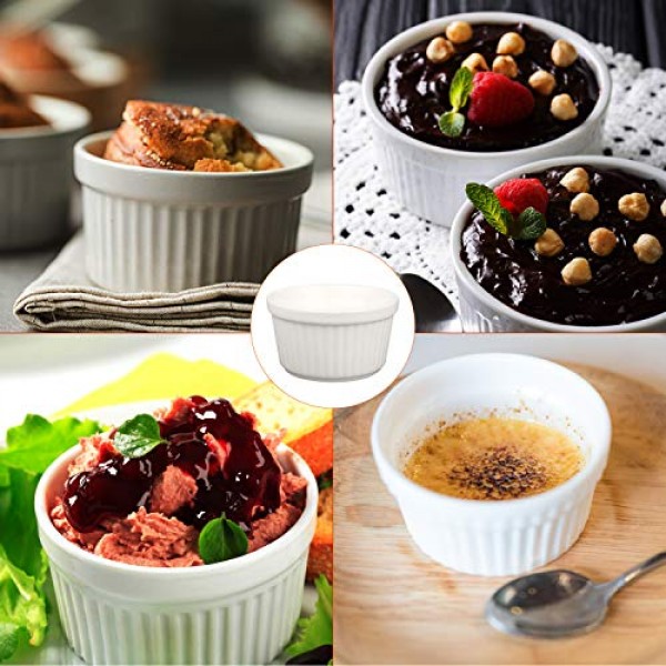 12 온스 Ramekin 그릇, WERTIOO 8 PCS 베이킹 및 요리용 Ramekins, 푸딩, Creme Brulee, 커스터드 컵용 오븐 안전 매끄러운 도자기 Ramikins