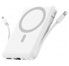 Yiisonger 자기 무선 전원 은행 - 10000mAh 휴대용 충전기 내장 케이블을 사용한 22.5W PD 고속 충전 LED 디스플레이, iPhone 15/14/13/12/Pro/Mini/Pro Max(흰색)용 슬림 자기 배터리 팩