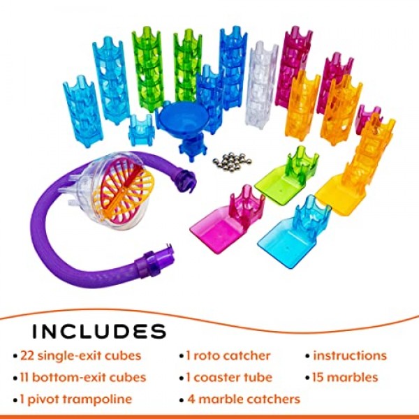 MindWare Q-BA-Maze 액션 스턴트 세트 차세대 Marble Maze 어린이 장난감 - STEM Marble Run - 6세 이상에게 권장 - 소년 소녀를 위한 교육 선물