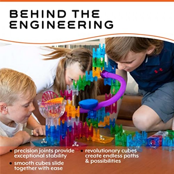 MindWare Q-BA-Maze 액션 스턴트 세트 차세대 Marble Maze 어린이 장난감 - STEM Marble Run - 6세 이상에게 권장 - 소년 소녀를 위한 교육 선물