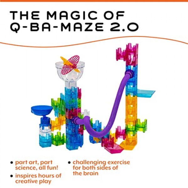 MindWare Q-BA-Maze 액션 스턴트 세트 차세대 Marble Maze 어린이 장난감 - STEM Marble Run - 6세 이상에게 권장 - 소년 소녀를 위한 교육 선물