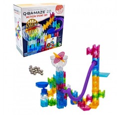 MindWare Q-BA-Maze 액션 스턴트 세트 차세대 Marble Maze 어린이 장난감 - STEM Marble Run - 6세 이상에게 권장 - 소년 소녀를 위한 교육 선물