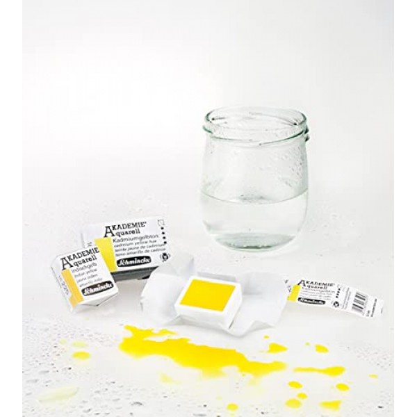 Schmincke - AKADEMIE®AQUARELL 수채화 상자, 전체 구성 24 x 1/2 팬, 75 424 097, 금속 상자, 매우 밝은 색상, 고급 예술가 수채화