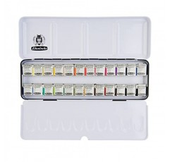 Schmincke - AKADEMIE®AQUARELL 수채화 상자, 전체 구성 24 x 1/2 팬, 75 424 097, 금속 상자, 매우 밝은 색상, 고급 예술가 수채화