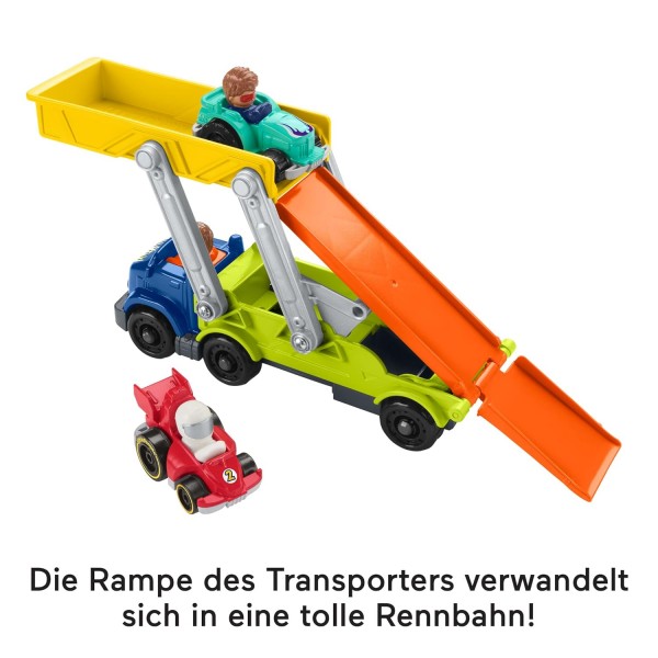 Fisher-Price HBX23 - Little People Ramp 'n Go 2-in-1 Car Transporter Playset with 2 Wheelies Cars and 3 Figures 아기 장난감 18개월 - 5세