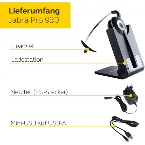 Jabra Pro 930 MS DECT 무선 온이어 모노 헤드셋 - Skype for Business 인증 - HD 음성 및 잡음 제거 - 유럽에서 소프트폰용 - EU 플러그, 검은색 Mono Pro 930 - Microsoft Softphone(USB-A)