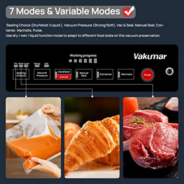 진공 실러 기계, 90Kpa 식품 ​​진공 실러 기계 보존 건조/습기/액체 모드, LED 표시 등, 핸들 잠금 설계, 내장 커터 및 백 보관, 스타터 키트