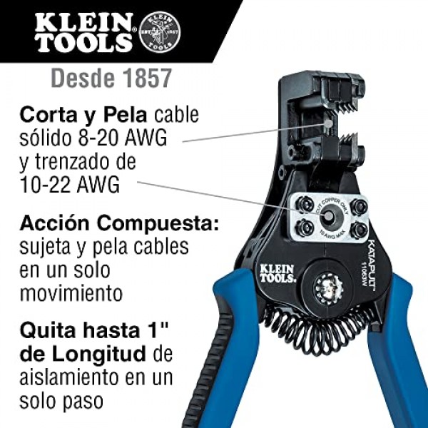Klein Tools 11063W 와이어 커터/와이어 스트리퍼, 8-20 AWG 단선 및 10-22 AWG 연선 전선용 고강도 자동 와이어 스트리퍼 도구