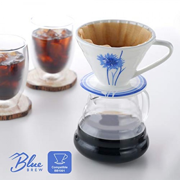 BLUE BREW 투명 유리 레인지 커피 서버, 600ML(20oz) 푸어 오버 티 & 커피 메이커용 유리병, 내열 유리 커피 포트, 투명, BB1008