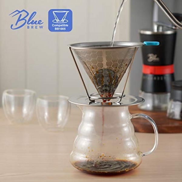 BLUE BREW 투명 유리 레인지 커피 서버, 600ML(20oz) 푸어 오버 티 & 커피 메이커용 유리병, 내열 유리 커피 포트, 투명, BB1008