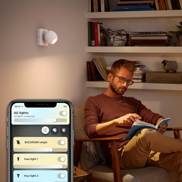 Philips Hue White Ambiance 1 스포트라이트 Buckram 확장 조명 흰색 250lm, 밝기 조절 가능, 모든 흰색 음영, 앱을 통해 제어 가능, Amazon Alexa(Echo, Echo Dot)와 호환 가능
