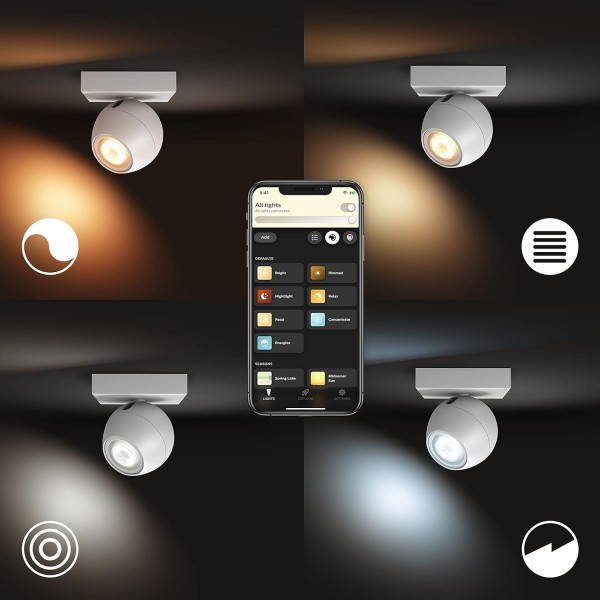 Philips Hue White Ambiance 1 스포트라이트 Buckram 확장 조명 흰색 250lm, 밝기 조절 가능, 모든 흰색 음영, 앱을 통해 제어 가능, Amazon Alexa(Echo, Echo Dot)와 호환 가능