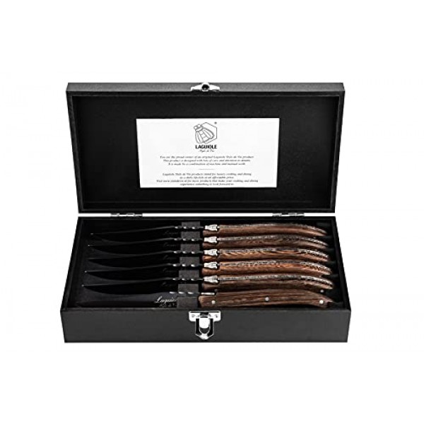 Laguiole Style de Vie 스테이크 나이프 럭셔리 라인, 6개 세트, 웬지 우드, 블랙