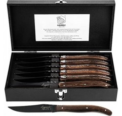 Laguiole Style de Vie 스테이크 나이프 럭셔리 라인, 6개 세트, 웬지 우드, 블랙