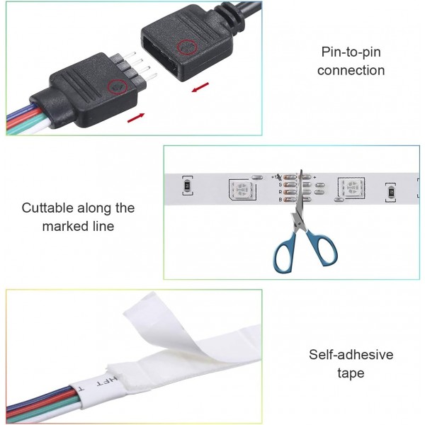 Led 스트립 조명 10M 300LEDs(원격 및 전원 공급 장치 포함) 3가지 방법으로 제어 스마트 폰 Bluetooth 앱 제어(음악 동기화 모드 포함) SMD 5050 RGB 색상 침실용 LED 조명 변경(5Mx2