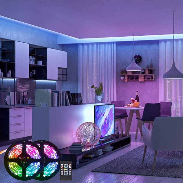 Led 스트립 조명 10M 300LEDs(원격 및 전원 공급 장치 포함) 3가지 방법으로 제어 스마트 폰 Bluetooth 앱 제어(음악 동기화 모드 포함) SMD 5050 RGB 색상 침실용 LED 조명 변경(5Mx2