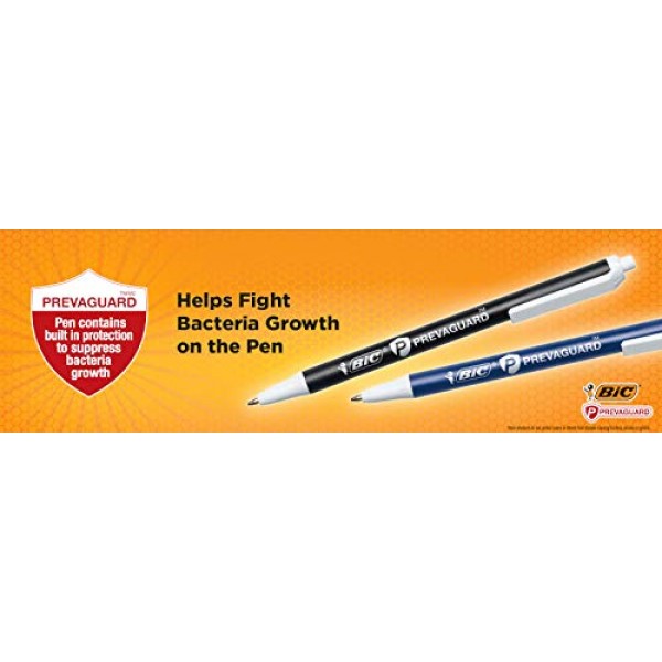 BIC PrevaGuard Clic Stic 볼펜(박테리아 성장 억제 기능 내장), 미디엄 포인트(1.0mm), 검정색, 12개