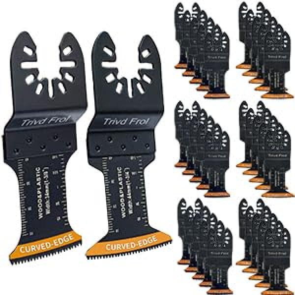 Trivd Frol 100Pcs 곡선 가장자리 진동 도구 블레이드 전문 범용 진동 톱 블레이드 Dewalt, Milwaukee, Makita, Ryobi, Rockwell, Bosch와 호환되는 목재 멀티 도구 블레이드