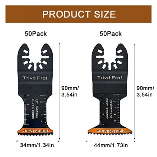 Trivd Frol 100Pcs 곡선 가장자리 진동 도구 블레이드 전문 범용 진동 톱 블레이드 Dewalt, Milwaukee, Makita, Ryobi, Rockwell, Bosch와 호환되는 목재 멀티 도구 블레이드