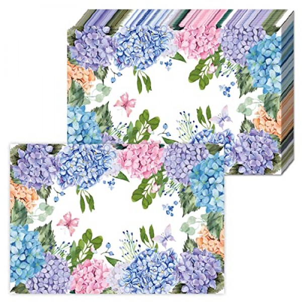 종이 Placemats 일회용 50 팩 수국 Placemats 봄 여름 식탁 웨딩 파티 용품을위한 16x11 인치 꽃 장소 매트