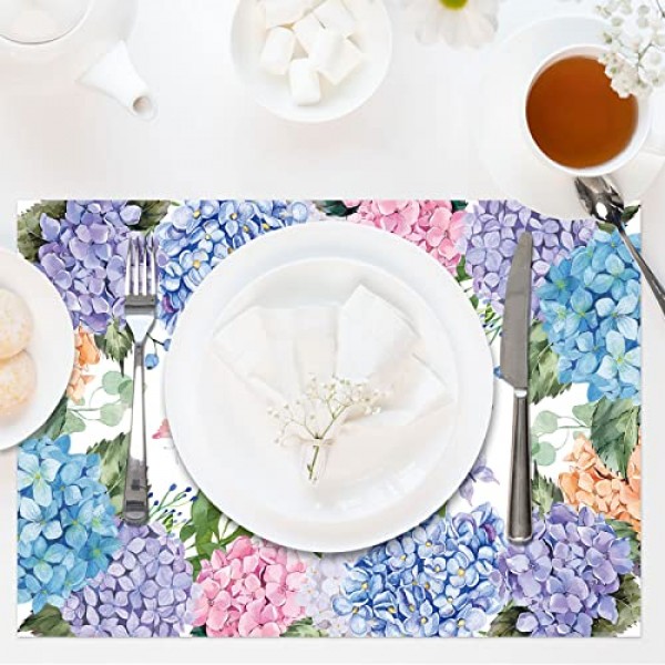 종이 Placemats 일회용 50 팩 수국 Placemats 봄 여름 식탁 웨딩 파티 용품을위한 16x11 인치 꽃 장소 매트
