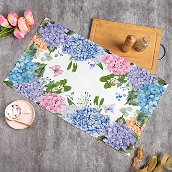 종이 Placemats 일회용 50 팩 수국 Placemats 봄 여름 식탁 웨딩 파티 용품을위한 16x11 인치 꽃 장소 매트
