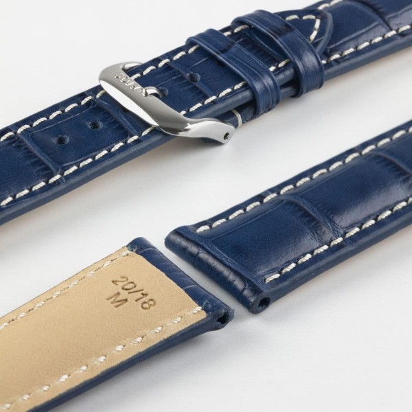 Rios 1931 NEW ORLEANS 네이비 블루 19mm 실버 버클 앨리게이터 엠보싱 가죽 시계 스트랩