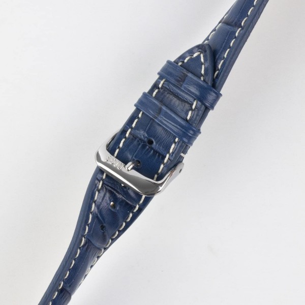 Rios 1931 NEW ORLEANS 네이비 블루 19mm 실버 버클 앨리게이터 엠보싱 가죽 시계 스트랩