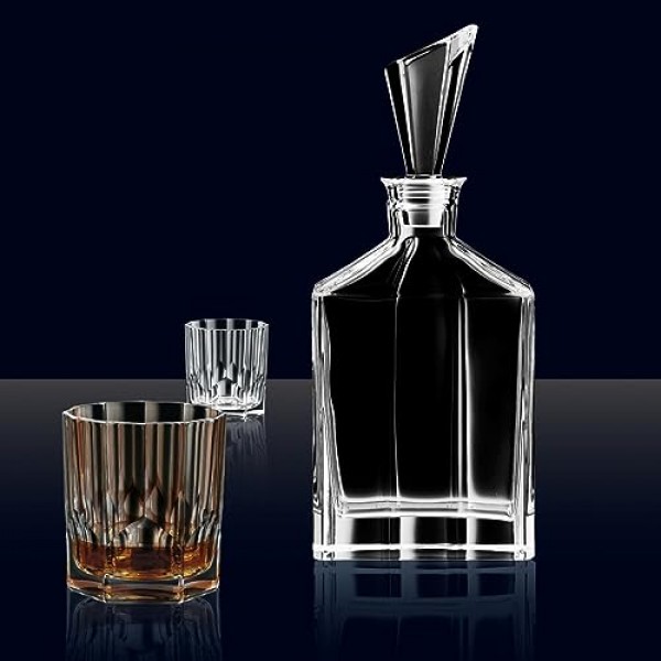 Nachtmann Aspen 컬렉션 디켄터 세트(스토퍼 및 위스키 텀블러 2개 포함), 버번, 스카치, 보드카, 데킬라, 와인용으로 제작된 식기세척기 사용 가능한 투명 크리스탈 유리, 