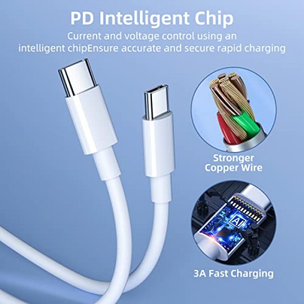 USB C - USB C 케이블 [6/6/6피트] 60W 고속 충전 iPhone 15/15 Pro/15 Pro Max, Samsung Galaxy S22 S21, Note 20 Ultra 10, MacBook Air/Pro 13'', iPad Mini 6/와 호환 가능 Pro/Air 등, 흰색 TPE