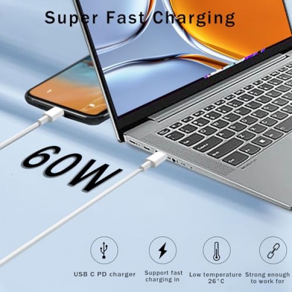 USB C - USB C 케이블 [6/6/6피트] 60W 고속 충전 iPhone 15/15 Pro/15 Pro Max, Samsung Galaxy S22 S21, Note 20 Ultra 10, MacBook Air/Pro 13'', iPad Mini 6/와 호환 가능 Pro/Air 등, 흰색 TPE