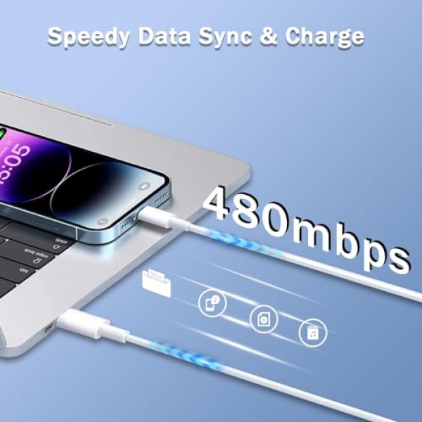 USB C - USB C 케이블 [6/6/6피트] 60W 고속 충전 iPhone 15/15 Pro/15 Pro Max, Samsung Galaxy S22 S21, Note 20 Ultra 10, MacBook Air/Pro 13'', iPad Mini 6/와 호환 가능 Pro/Air 등, 흰색 TPE
