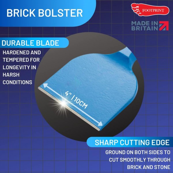 Footprint Heavy-Duty Brick Bolster Tool - 4인치/10cm 벽돌 쌓기 끌, 콘크리트 차단기 및 초퍼. 석조, 벽돌공 및 DIY 주택 개조용. 벽돌을 자르고 자르고 모르타르를 제거합니다. 4(10