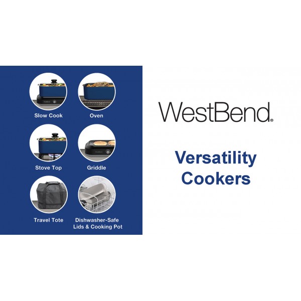 West Bend 87905R 슬로우 쿠커 가변 온도 조절 기능이 있는 대용량 붙지 않는 용기 여행용 뚜껑과 보온 운반 케이스 포함, 5쿼트, 빨간색