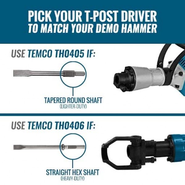 TEMCo TH0405 – 1-1/8 / 30mm 육각 섕크 데모 해머 T 포스트 드라이버 부착물