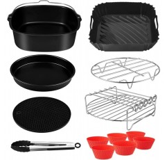 22CM 에어프라이어 액세서리 13피스 세트, COSORI Princess Innsky Uten KLAMER Tefal 5.5L, 5.6L 6.5L 프라이어 에어 프라이어와 호환되는 실리콘 몰드가 있는 BPA 무료 붙지 않는 사각