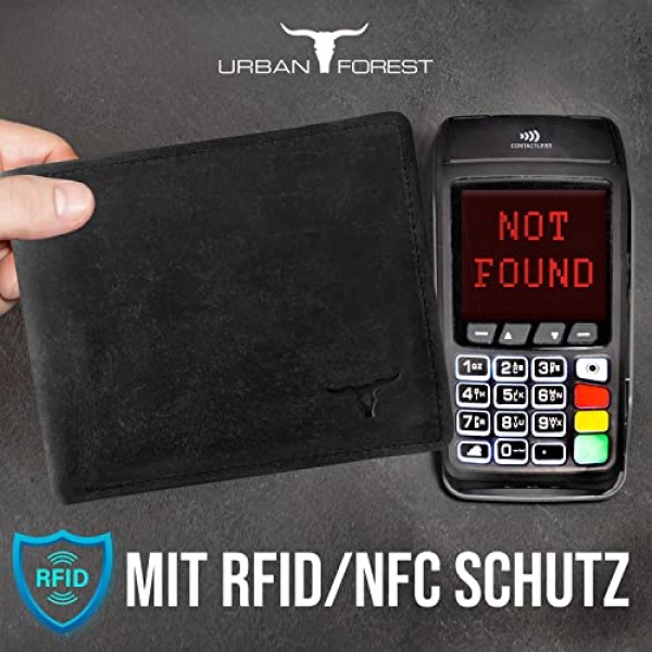 RFID 보호 기능을 갖춘 URBAN FOREST 가죽 지갑 남성 | 가죽 지갑 정품 가죽 가로 형식 | 여성 지갑 가죽 | 동전 수납칸이 있는 남성용 가죽 지갑 | 남성용 가죽 지갑 블랙